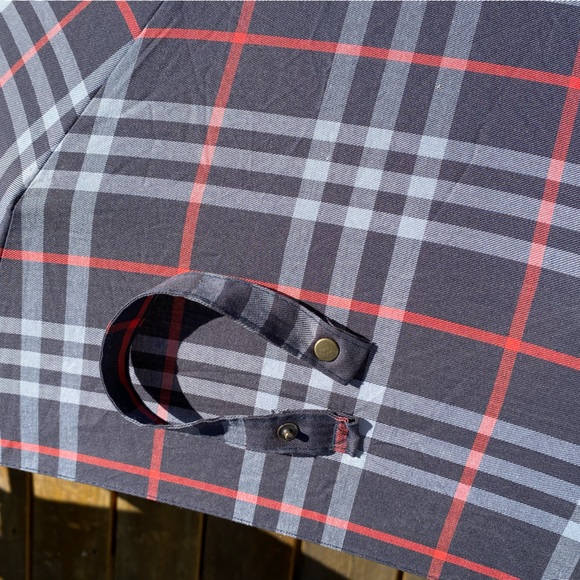 Mens BURBERRY Black/Grey/Red Check Full-size COMPACT Umbrella🔥Vintage/Like NEW! - Picture 12 of 17